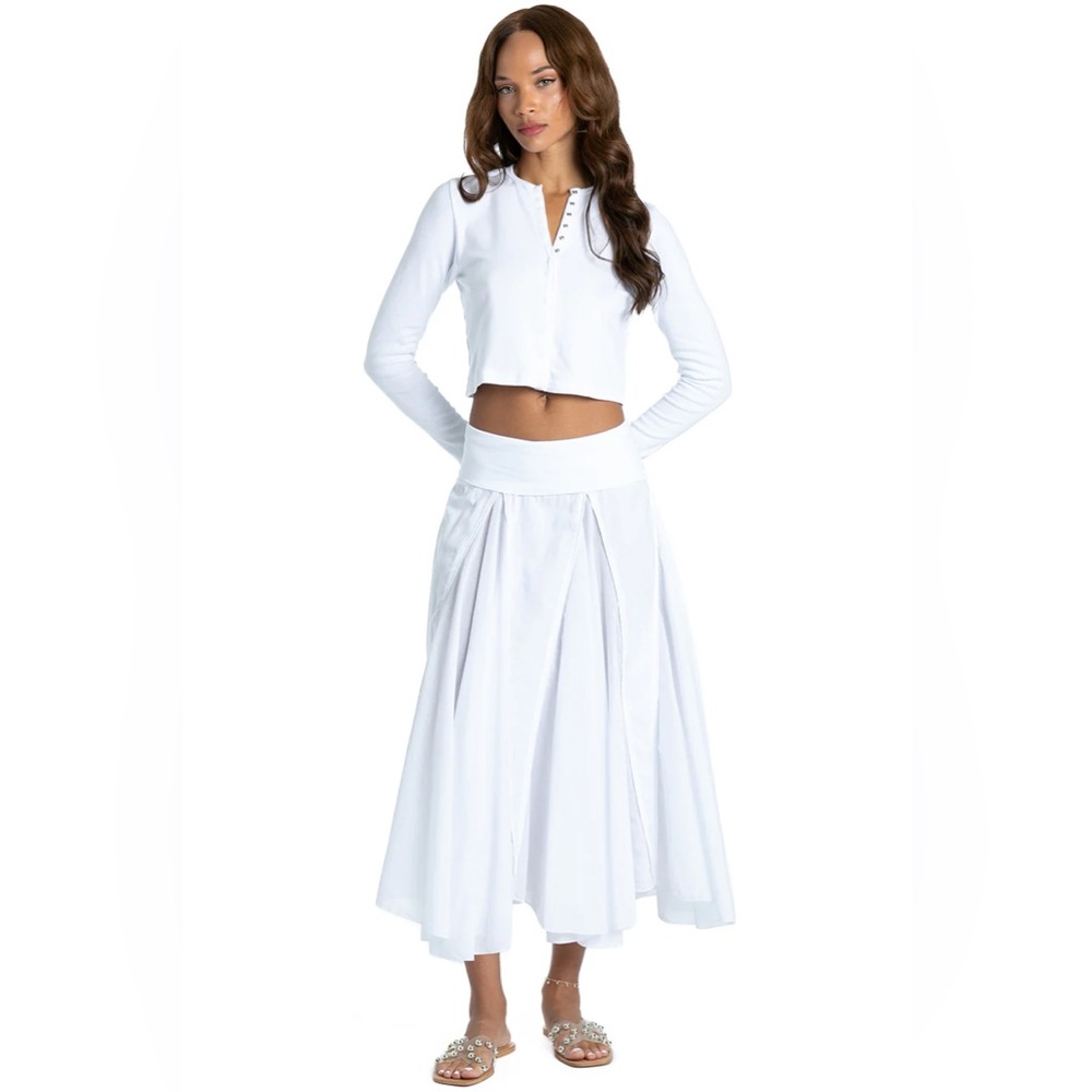 Hard Tail Rolldown Diamond Voile White Maxi Skirt